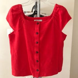Madewell Texture & Thread Button Front Top Red NWT